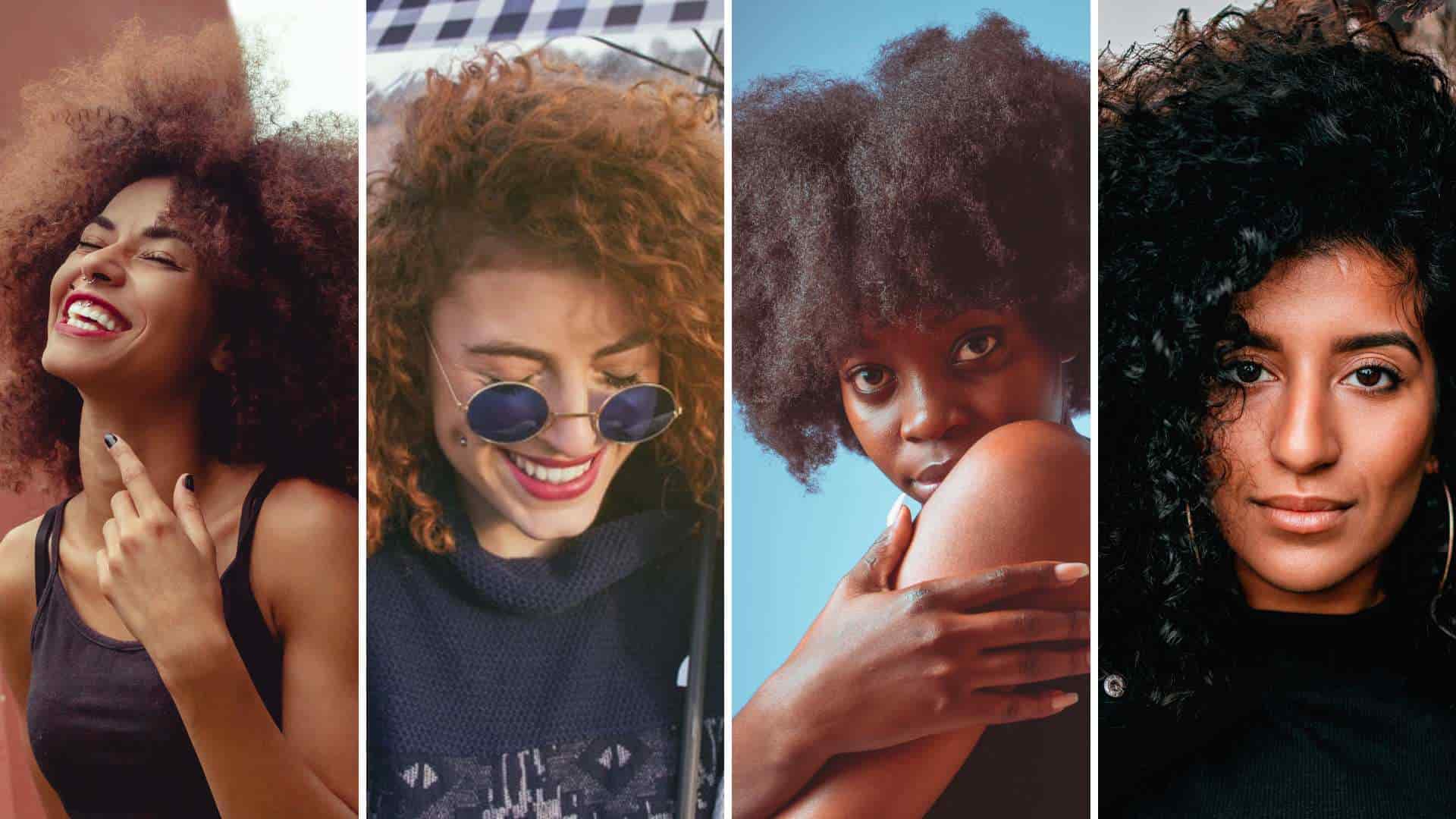 4 portraits de femmes aux cheveux bouclés cheveux frisés cheveux afros et cheveux ondulés