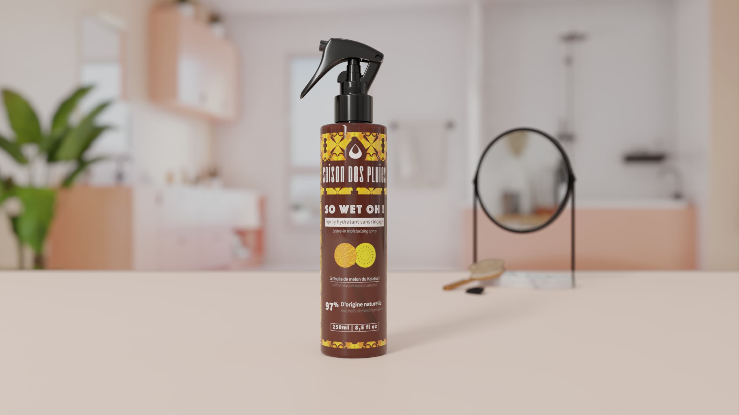 spray hydratant So wet oh dans une salle de bain pour définir les boucles des cheveux bouclés
